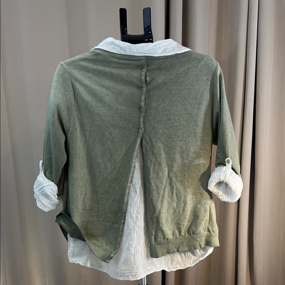 Olive Green Layered Women's Sweatshirt with White Accents - Picture 2 of 2